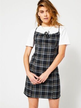 Plaid Slip Dress with Undershirt